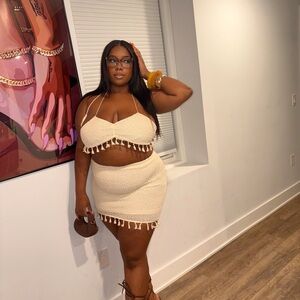 Elegant Cream Tassel Skirt Set